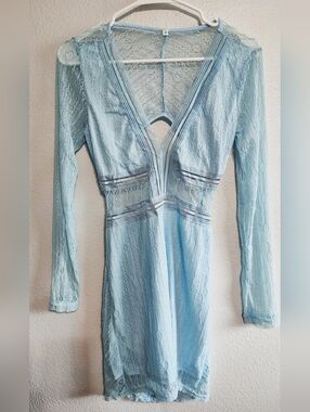 Light Blue Lace Long-Sleeve V-Neck Dress Size S, New